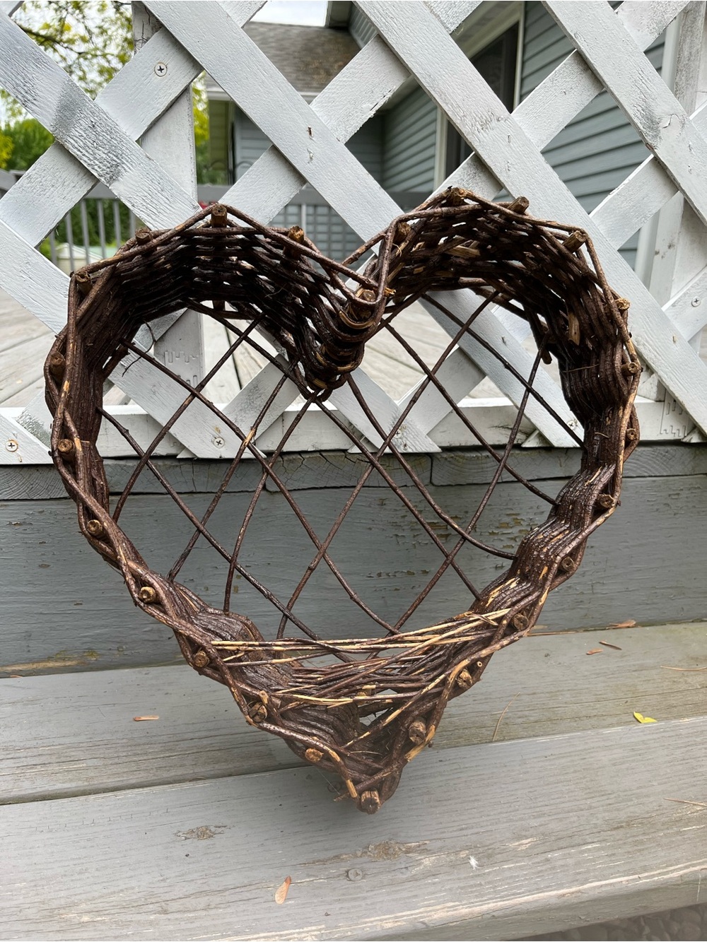 Woven Heart-Shaped Twig Wall Basket - Rustic Brown